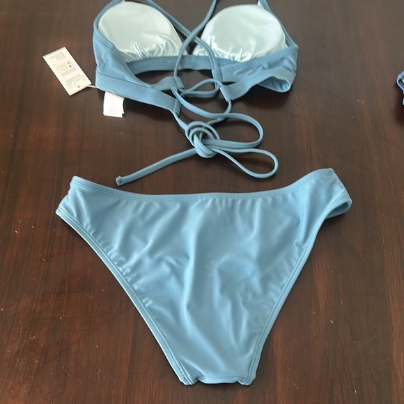 Cupshe Boho Rhapsody Lace-Up Back Bralette & Hipster Bikini Set Blue Size S - Picture 4 of 10